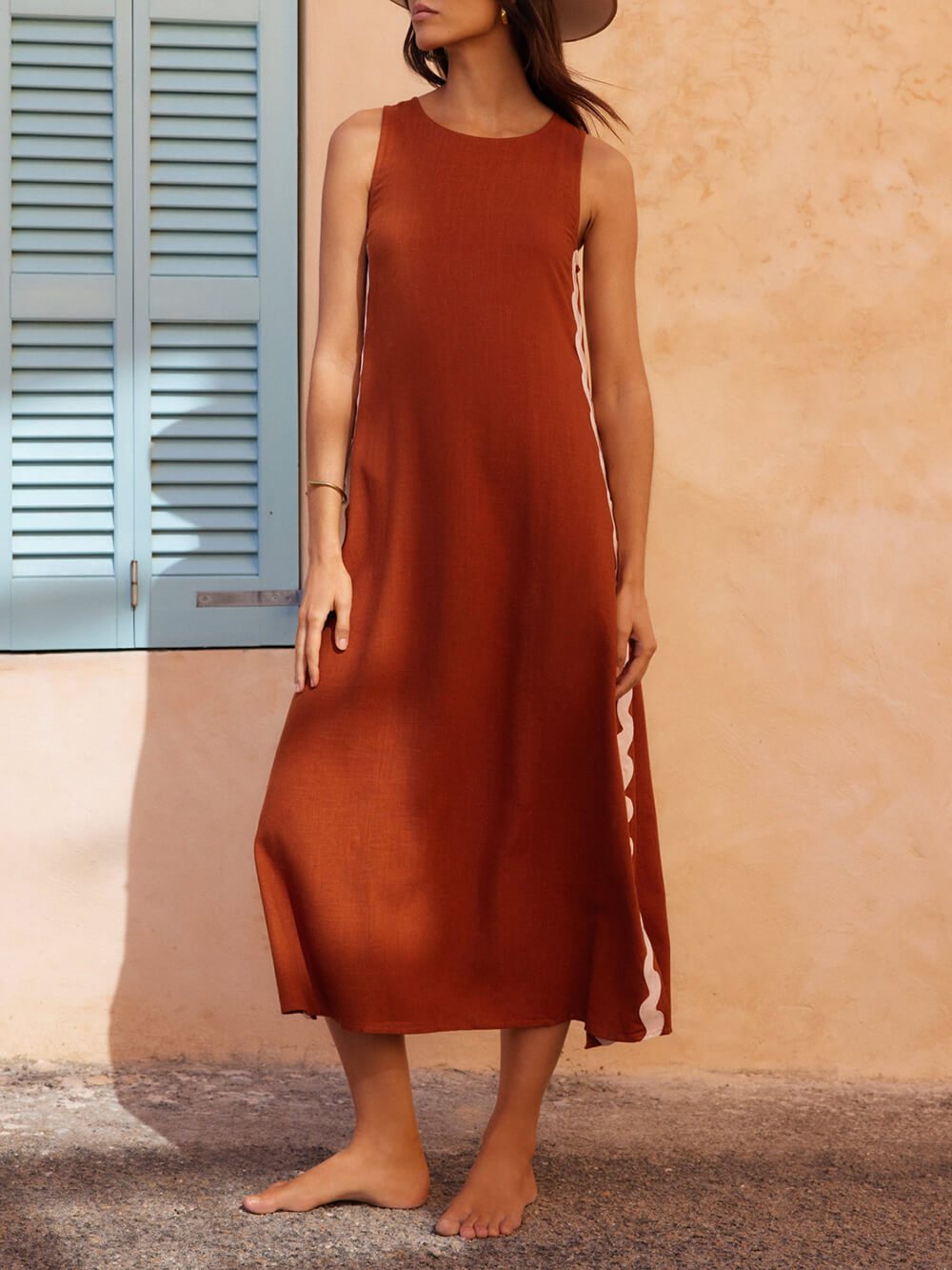 Stripes Side Wave Embellished Side Slit Loose Dress